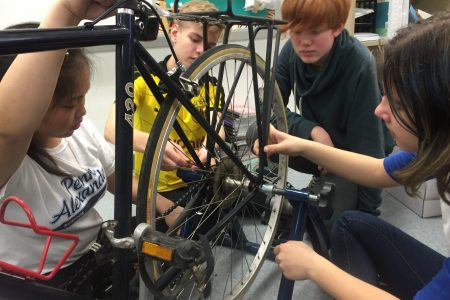 students and science project using bike